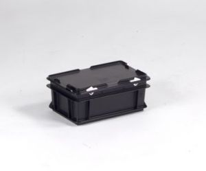 ESD kunststof RAKO kist 300 x 200 x 135 mm, 5 liter met afsluitbaar deksel en scharnier verstevigingen.