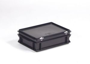 ESD kunststof RAKO kist 400x300x135 mm, 10 liter met afsluitbaar deksel.