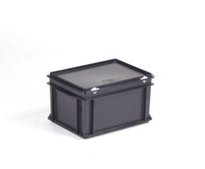 ESD kunststof RAKO kist 400x300x235 mm, 20 liter met afsluitbaar deksel.