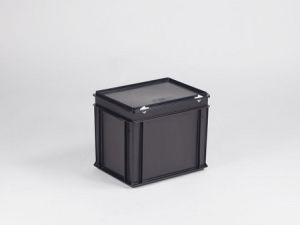 ESD kunststof RAKO kist 400x300x340 mm, 30 liter met afsluitbaar deksel.